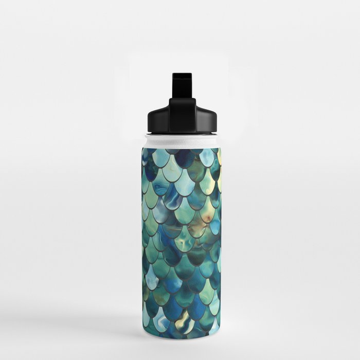 Mermaid Art, Sea Green, Ocean Blue Water Bottle Gallery Image 2