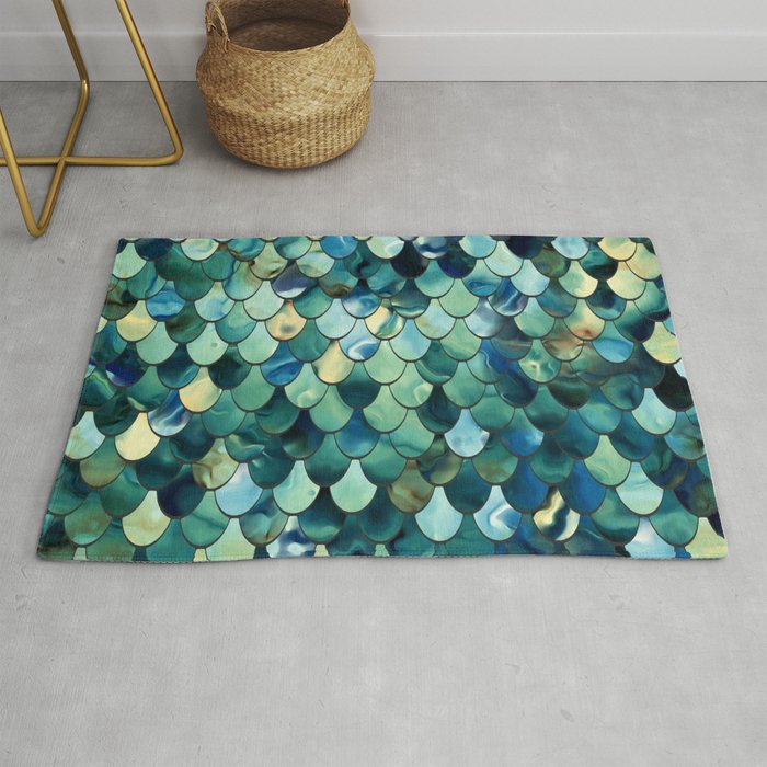 Mermaid Art, Sea Green, Ocean Blue Rug Gallery Image 1