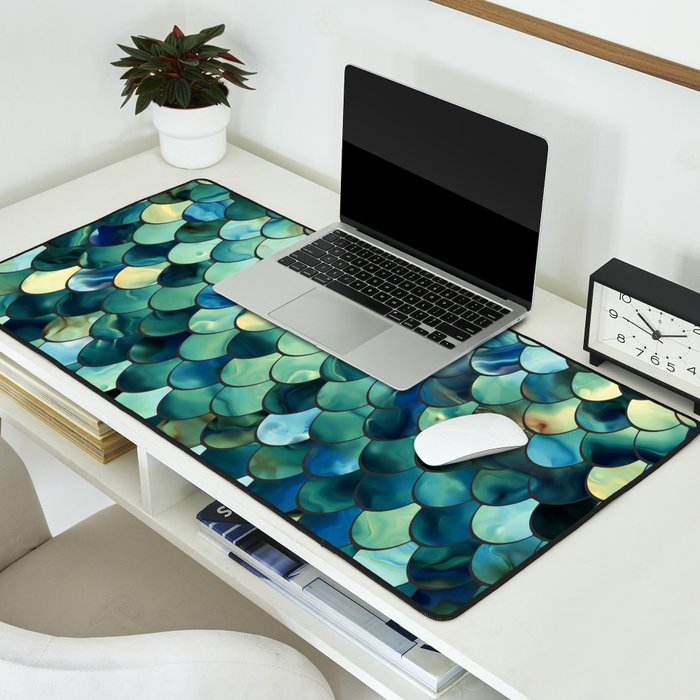 Mermaid Art, Sea Green, Ocean Blue Desk Mat Gallery Image 2