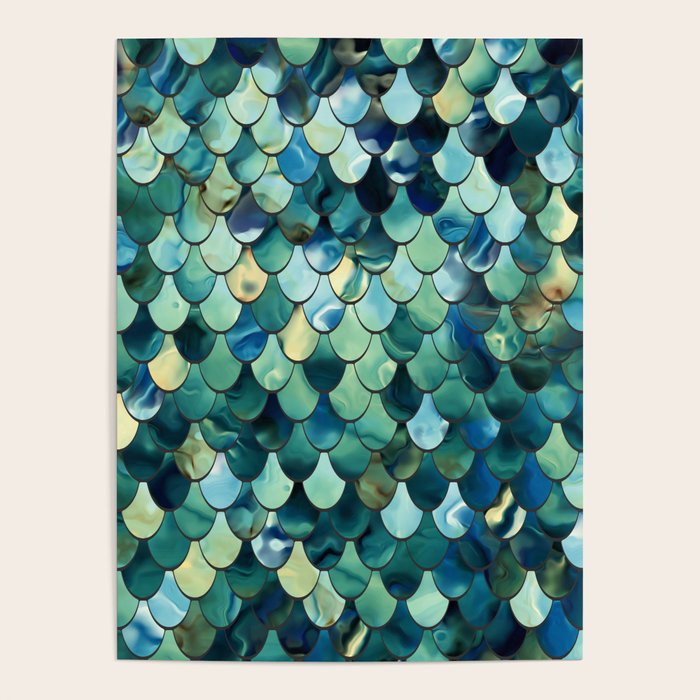 Mermaid Art, Sea Green, Ocean Blue Poster Gallery Image 4