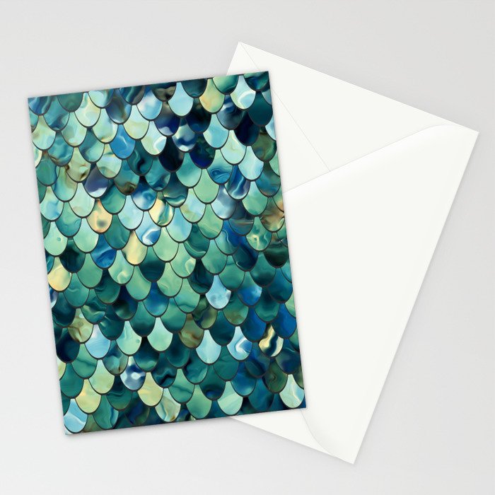 Mermaid Art, Sea Green, Ocean Blue Stationery Card Gallery Image 2