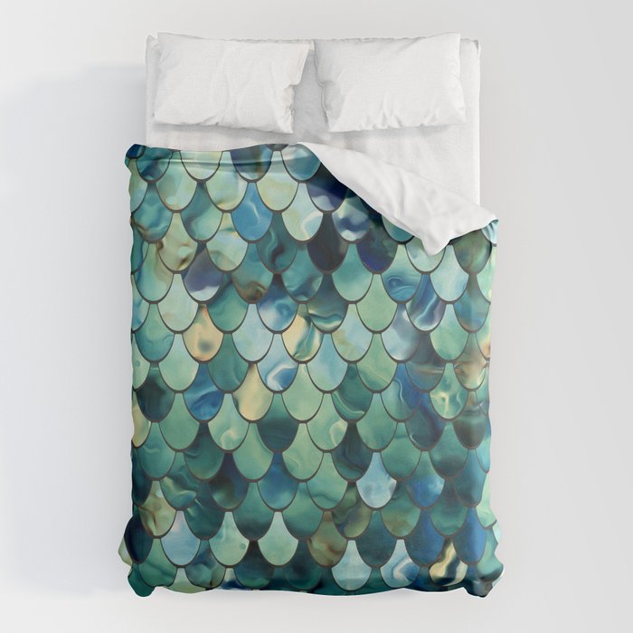 Mermaid Art, Sea Green, Ocean Blue Duvet Cover Gallery Image 1
