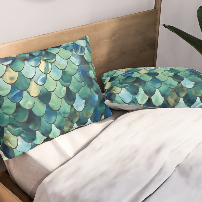 Mermaid Art, Sea Green, Ocean Blue Pillow Sham Gallery Image 2