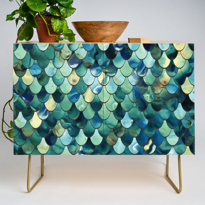 Mermaid Art, Sea Green, Ocean Blue Credenza Gallery Image 1