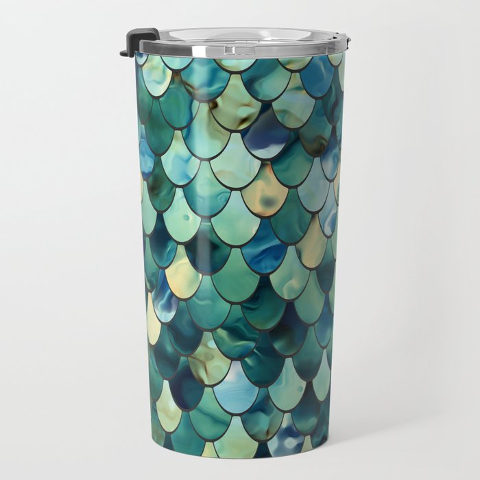 Mermaid Art, Sea Green, Ocean Blue Travel Mug Gallery Image 3