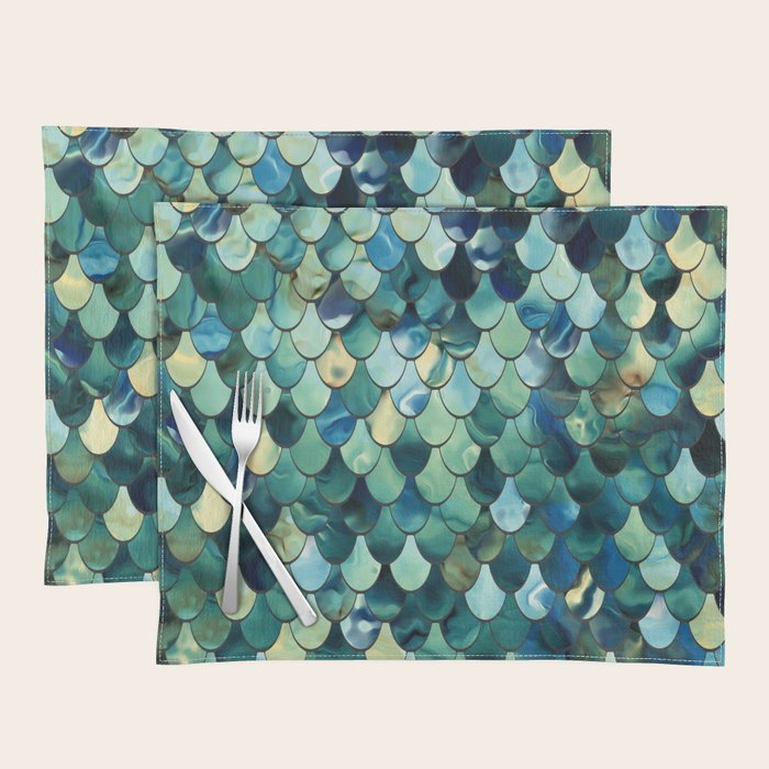 Mermaid Art, Sea Green, Ocean Blue Placemat Gallery Image 1