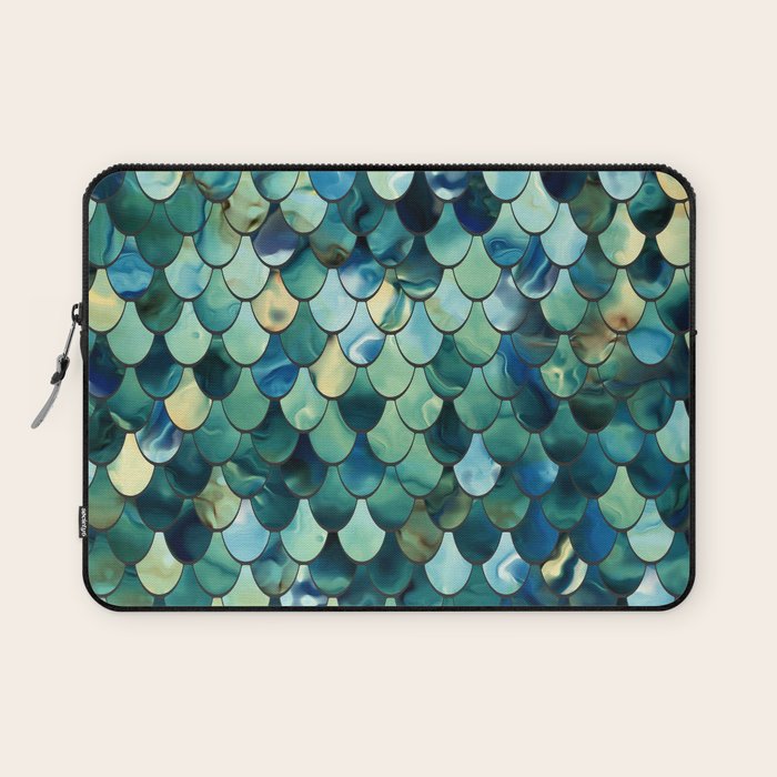 Mermaid Art, Sea Green, Ocean Blue Laptop Sleeve Gallery Image 1