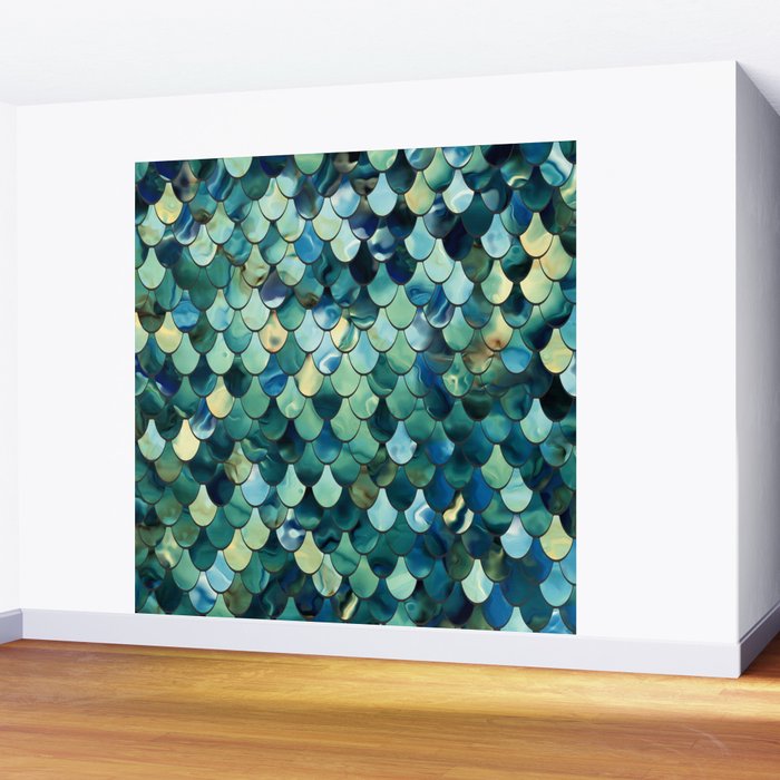 Mermaid Art, Sea Green, Ocean Blue Wall Mural Gallery Image 2