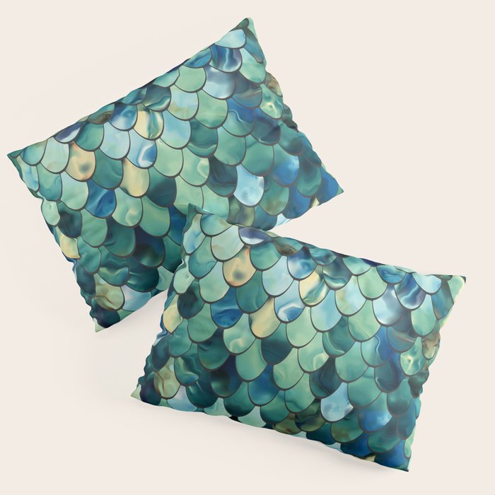 Mermaid Art, Sea Green, Ocean Blue Pillow Sham Gallery Image 3