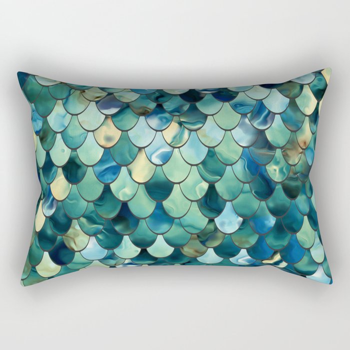 Mermaid Art, Sea Green, Ocean Blue Rectangular Pillow Gallery Image 1