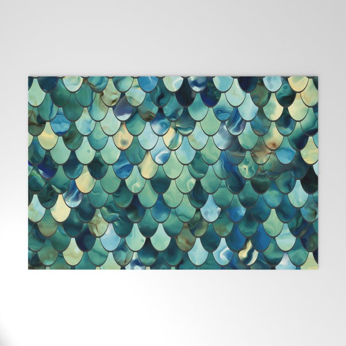 Mermaid Art, Sea Green, Ocean Blue Welcome Mat Gallery Image 1