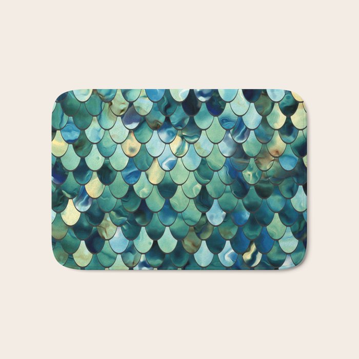 Mermaid Art, Sea Green, Ocean Blue Bath Mat Gallery Image 1