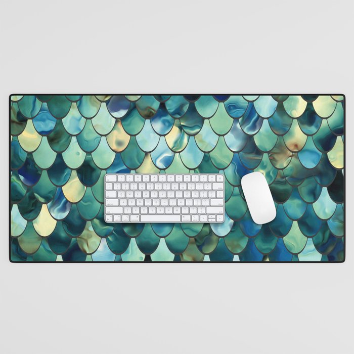 Mermaid Art, Sea Green, Ocean Blue Desk Mat Gallery Image 1
