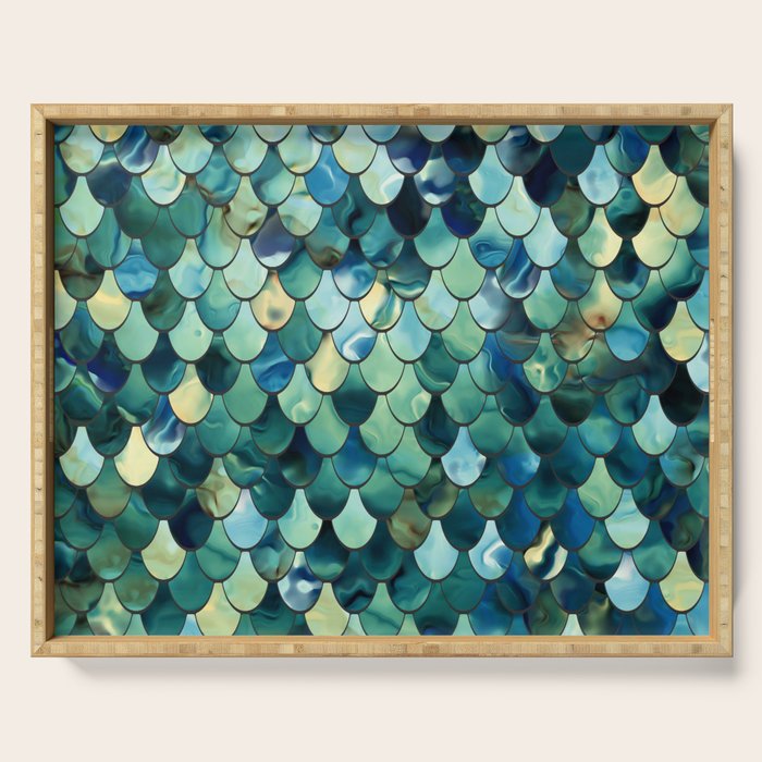 Mermaid Art, Sea Green, Ocean Blue Serving Tray Gallery Image 1