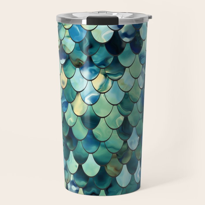 Mermaid Art, Sea Green, Ocean Blue Travel Mug Gallery Image 1