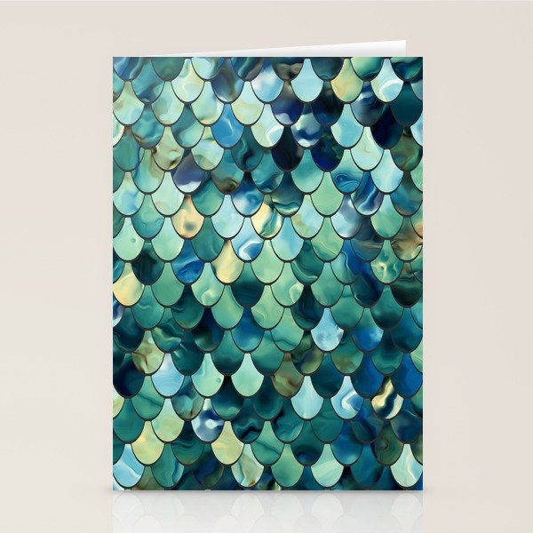 Mermaid Art, Sea Green, Ocean Blue Stationery Card Gallery Image 1