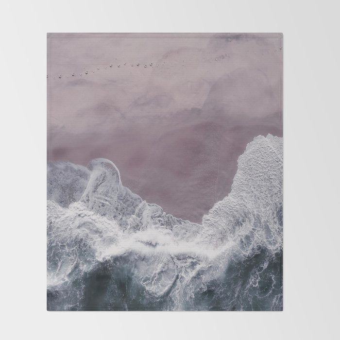 Minimal Aerial Beach -  Purple Sand -Ocean - Sea - travel photography  Throw Blanket Gallery Image 2