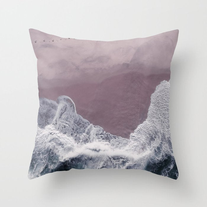 Minimal Aerial Beach -  Purple Sand -Ocean - Sea - travel photography  Throw Pillow Gallery Image 6
