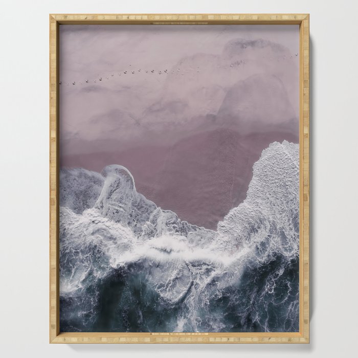 Minimal Aerial Beach -  Purple Sand -Ocean - Sea - travel photography  Serving Tray Gallery Image 1