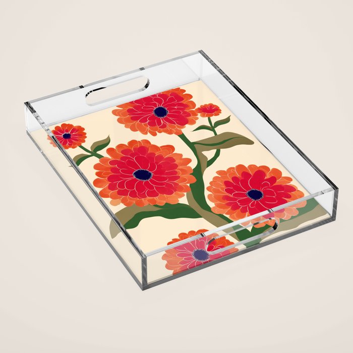 Red Zinnias Acrylic Tray Gallery Image 1