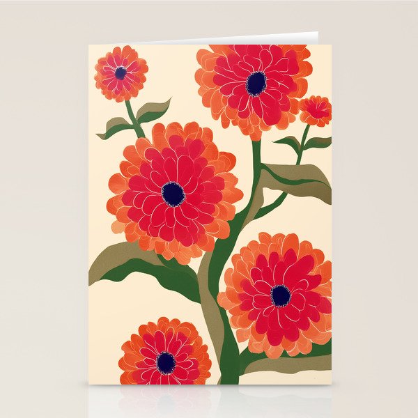 Red Zinnias Stationery Card Gallery Image 2