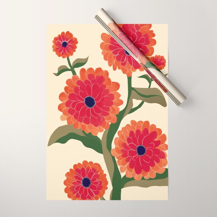 Red Zinnias Wrapping Paper Gallery Image 1