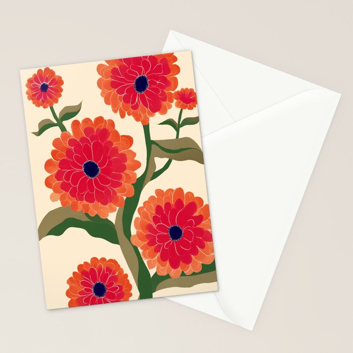Red Zinnias Stationery Card Gallery Image 2