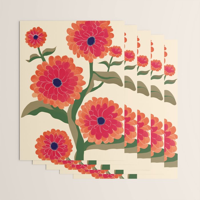 Red Zinnias Wrapping Paper Gallery Image 3