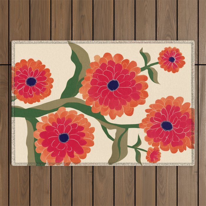 Red Zinnias Outdoor Rug Gallery Image 1