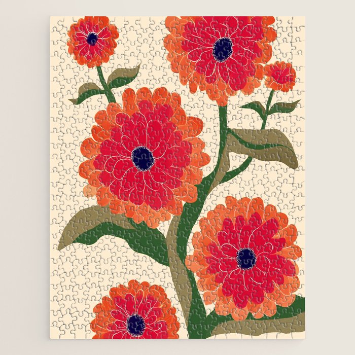 Red Zinnias Jigsaw Puzzle Gallery Image 1