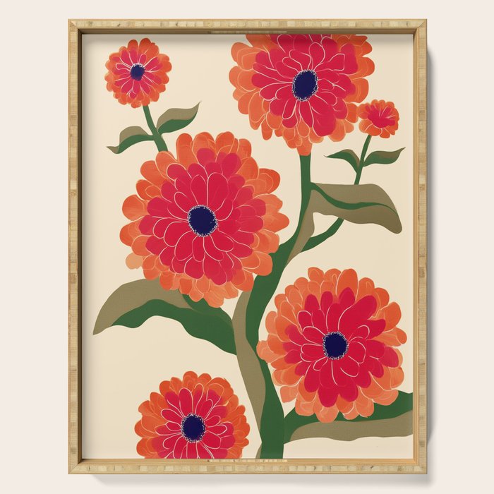 Red Zinnias Serving Tray Gallery Image 1