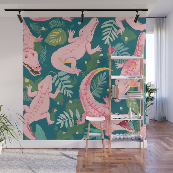 Party Gators (Warning - Pink Crocodiles Swim Here!) Wall Mural Gallery Image 1