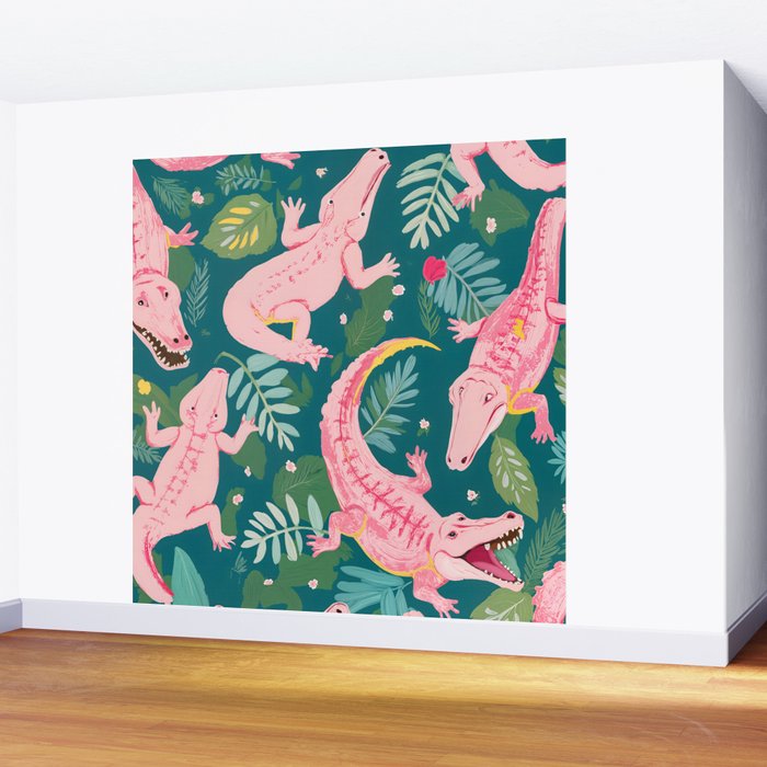 Party Gators (Warning - Pink Crocodiles Swim Here!) Wall Mural Gallery Image 2