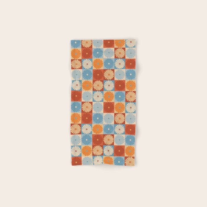 Retro Flowers Check Pattern XVIII Bath Towel Gallery Image 1