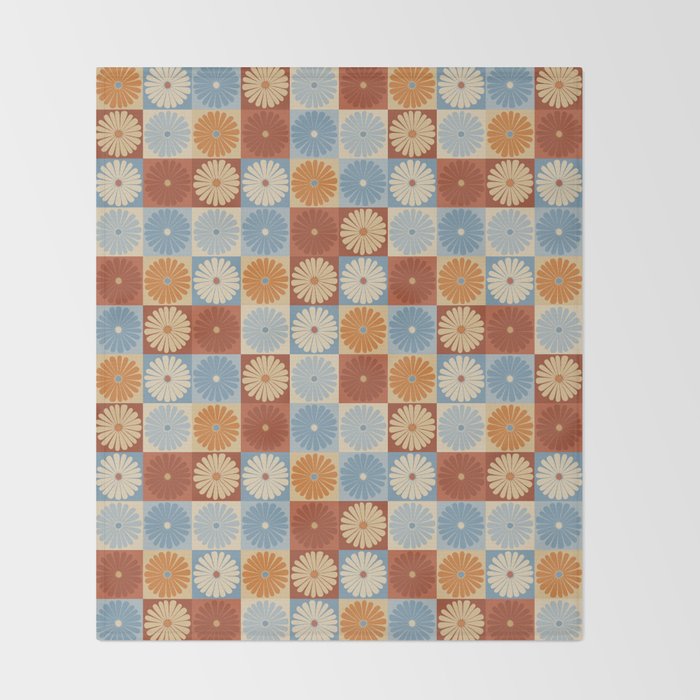 Retro Flowers Check Pattern XVIII Throw Blanket Gallery Image 2