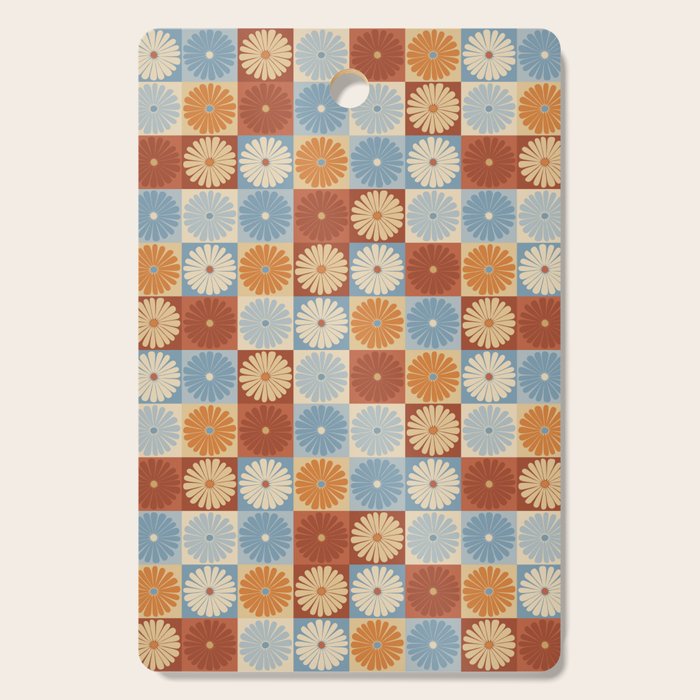 Retro Flowers Check Pattern XVIII Cutting Board Gallery Image 1