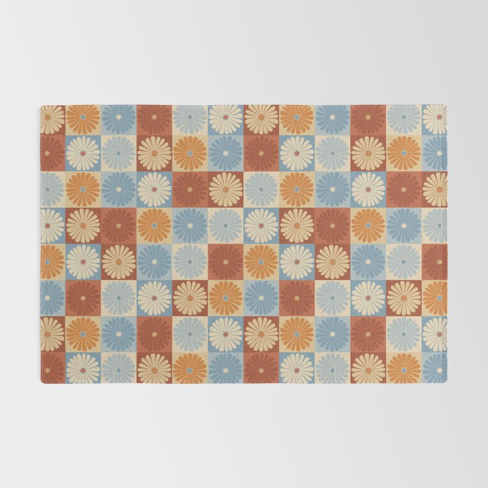 Retro Flowers Check Pattern XVIII Rug Gallery Image 2