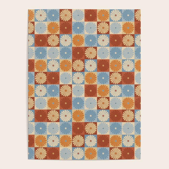 Retro Flowers Check Pattern XVIII Poster Gallery Image 4