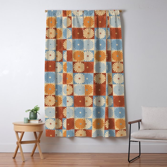 Retro Flowers Check Pattern XVIII Window Curtain Gallery Image 1