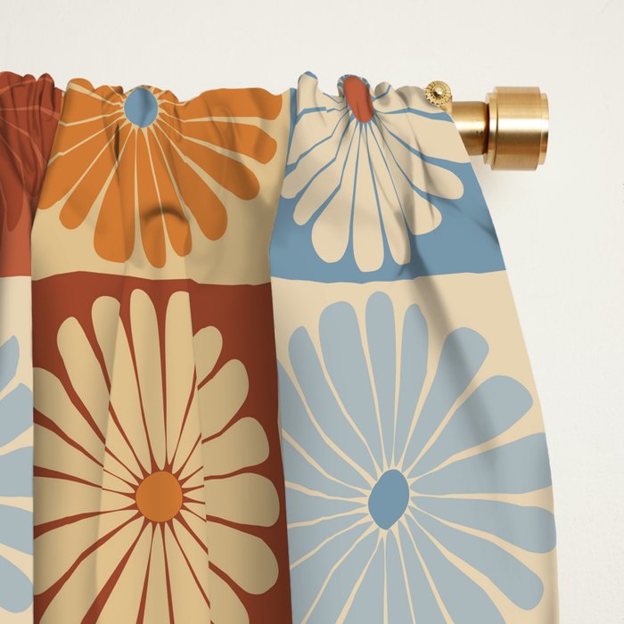 Retro Flowers Check Pattern XVIII Window Curtain Gallery Image 2