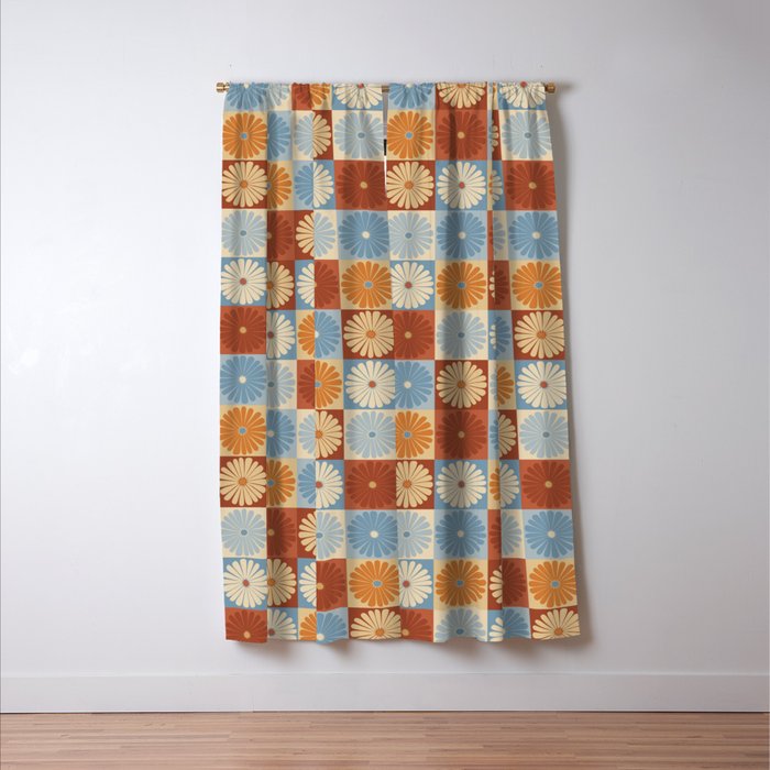 Retro Flowers Check Pattern XVIII Window Curtain Gallery Image 3