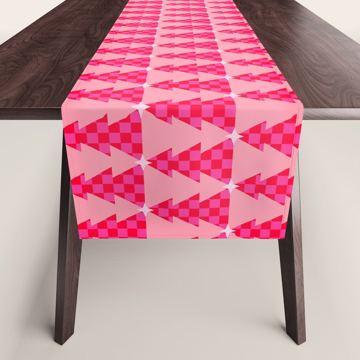 Christmas trees checkers pattern red and pink Table Runner Gallery Image 1