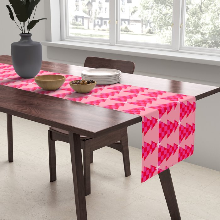 Christmas trees checkers pattern red and pink Table Runner Gallery Image 2