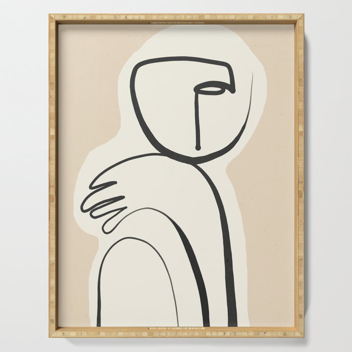 Lady Portrait Abstract Minimal  Line Art 3 Serving Tray Gallery Image 1