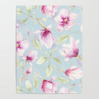 Hygge Hand Painted Watercolor Magnolia Blossoms Poster Gallery Image 4