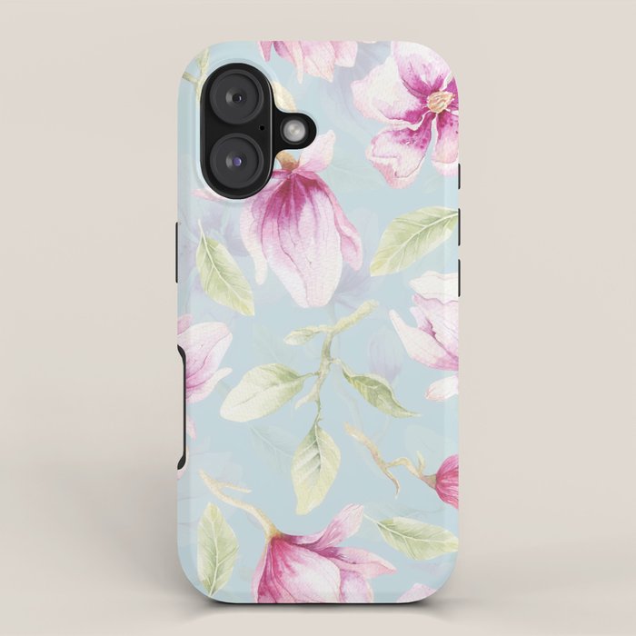 Hygge Hand Painted Watercolor Magnolia Blossoms iPhone Case Gallery Image 1
