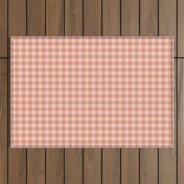 Gingham Plaid Pattern - Natural Rose Outdoor Rug Gallery Image 1