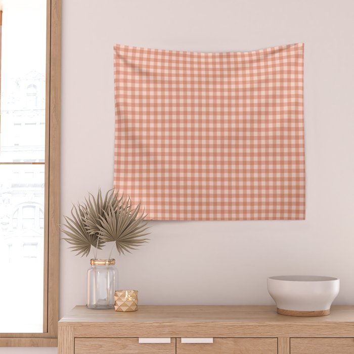 Gingham Plaid Pattern - Natural Rose Wall Tapestry Gallery Image 2