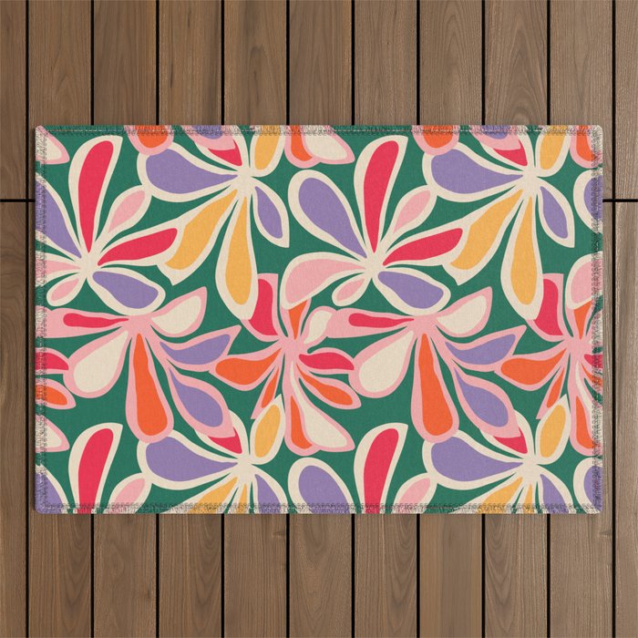 Colorful abstract flower art pattern Outdoor Rug Gallery Image 1