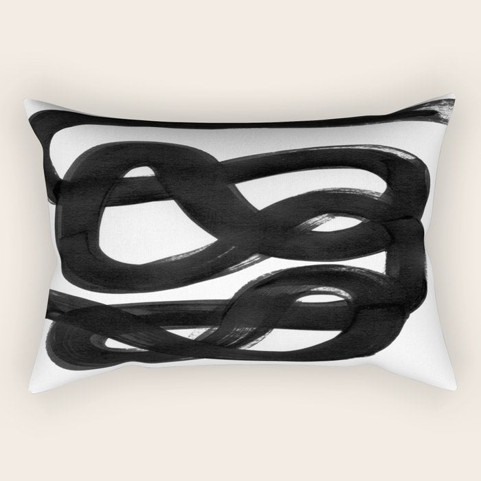 Knots Black & White Minimalist Ink Tribal Mid Century Pattern Dark Painting Pattern Rectangular Pillow Gallery Image 2
